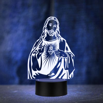 3D Illusion Jesus Led Night Lamp Multicolored Light Festival Gift For Christian Friend